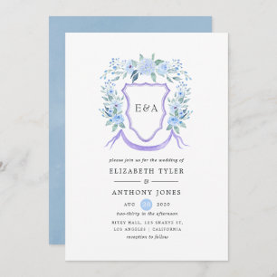 Floral Monogram Crest Wedding Invitation