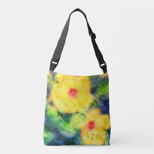 Floral Monogram Cross Body Tote Bag (Front)