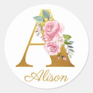 Floral Monogram Custom Name Initial Botanical Classic Round Sticker