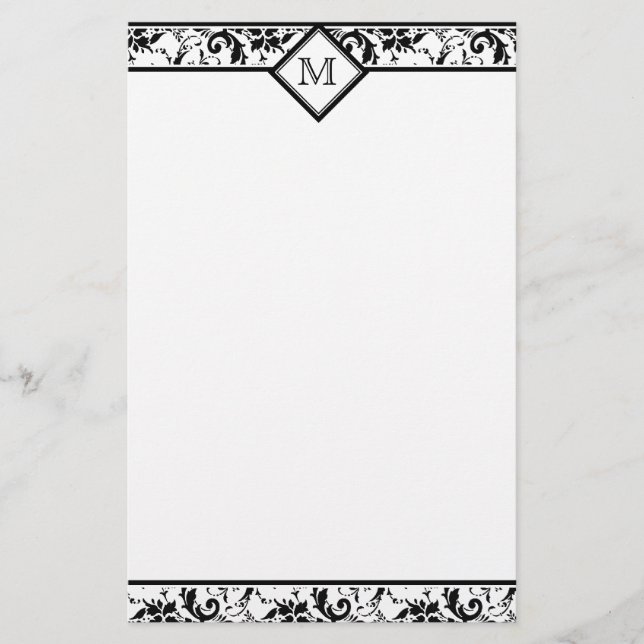 Floral Monogram Damask Stationery (Front)