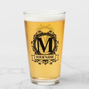 Floral Monogram Design Glass