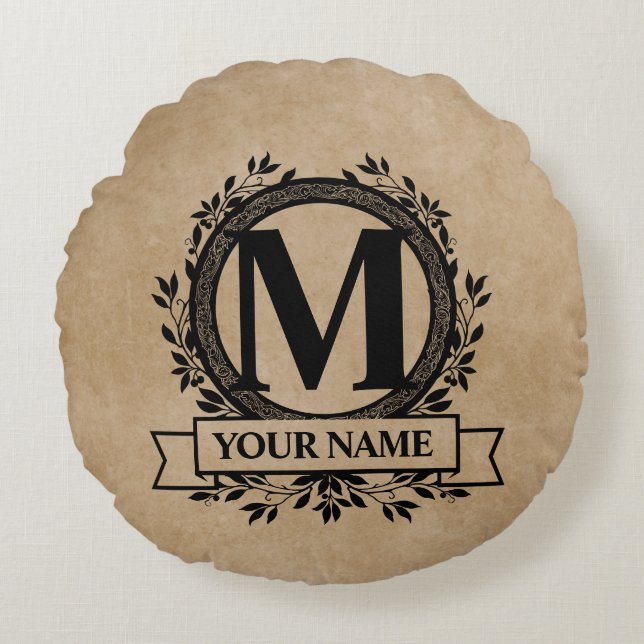 Floral Monogram Design Round Cushion (Front)