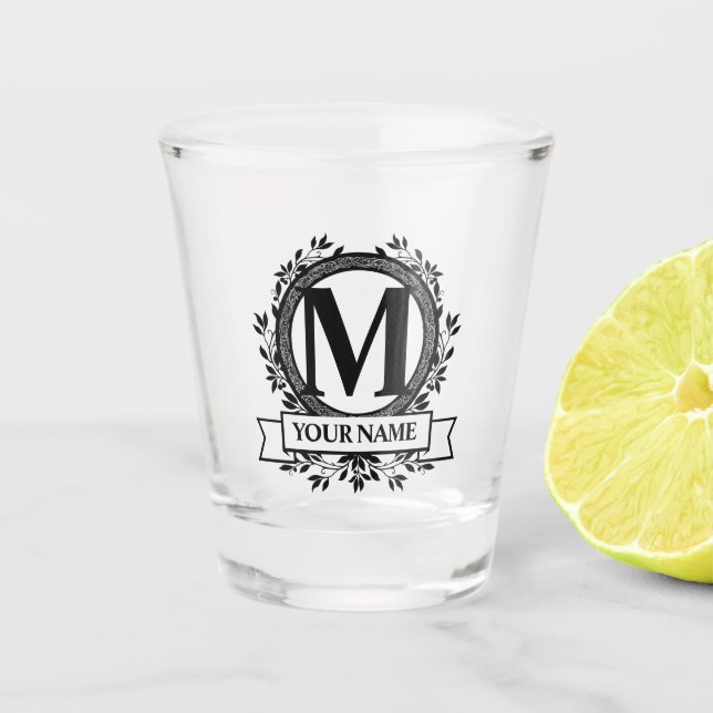 Floral Monogram Design Shot Glass (Front)