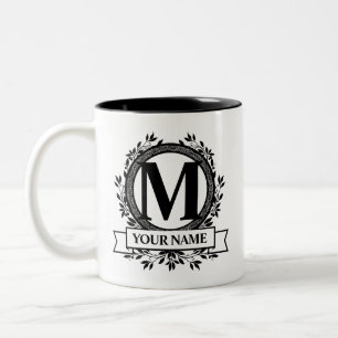 Floral Monogram Design Two-Tone Coffee Mug