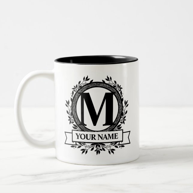 Floral Monogram Design Two-Tone Coffee Mug (Left)