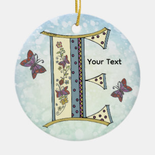 floral Monogram E Ceramic Ornament
