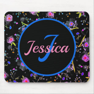 Floral Monogram Elegant Mouse Pad