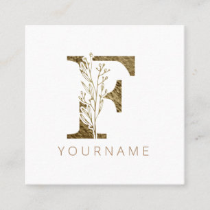 Floral Monogram F Elegant Gold Foliage Square Business Card