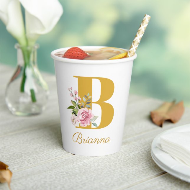 Floral Monogram Floral Custom Name Initial B Paper Cups (Insitu)