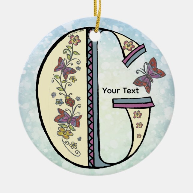 floral Monogram G Ceramic Ornament (Front)