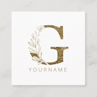 Floral Monogram G Elegant Gold Foliage Square Business Card