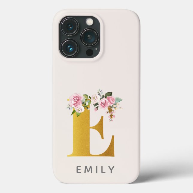 Floral Monogram Gold Effect Personalised Name Case-Mate iPhone Case (Back)