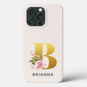 Floral Monogram Gold Letter B Personalised Name iPhone 13 Pro Case