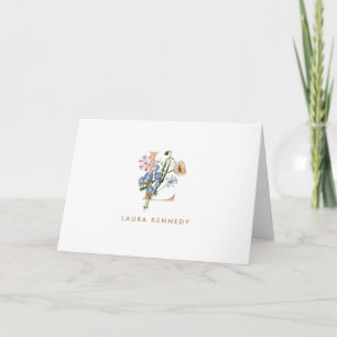 Floral Monogram Gold Letter L Folded Note Card
