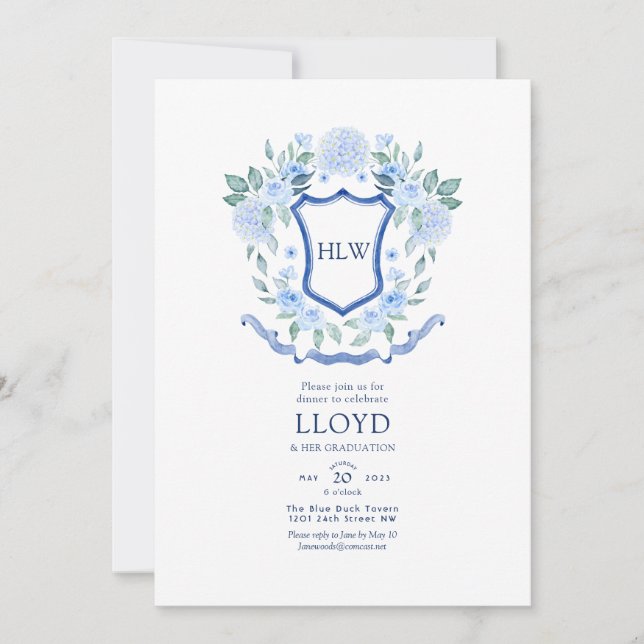 Floral Monogram Graduation Invitation (Front)