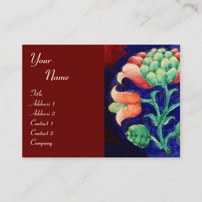 FLORAL MONOGRAM, green red blue orange Business Card (Front)