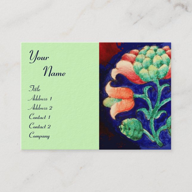 FLORAL MONOGRAM, green red blue orange white Business Card (Front)