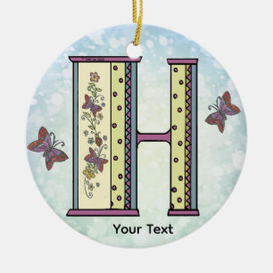 floral Monogram H  Ceramic Ornament