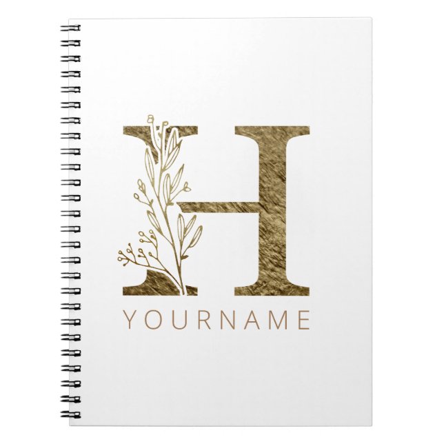 Floral Monogram H Elegant Gold Foliage Notebook (Front)