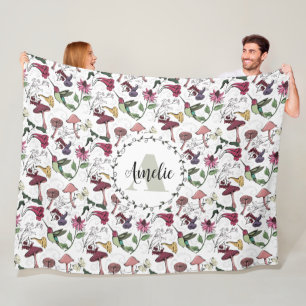 Floral Monogram Hummingbird Garden & Flowers  Fleece Blanket