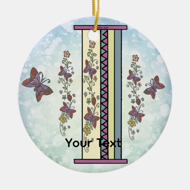floral Monogram I Ceramic Ornament (Front)