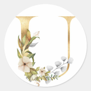 Floral monogram in gold Classic Round Sticker