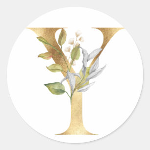 Floral monogram in gold Classic Round Sticker