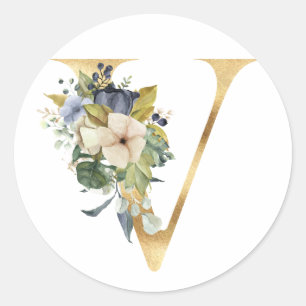 Floral monogram in gold Classic Round Sticker