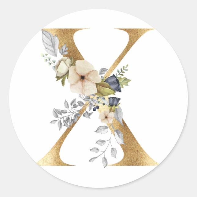 Floral monogram in gold Classic Round Sticker (Front)
