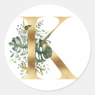 Floral monogram in gold Classic Round Sticker