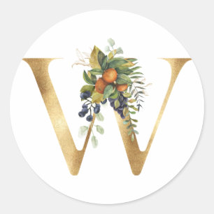 Floral monogram in gold Classic Round Sticker