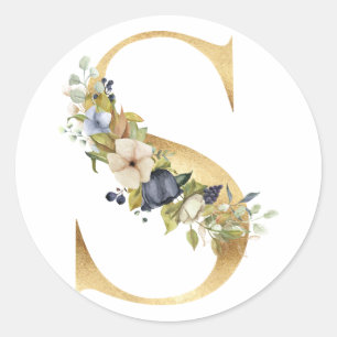 Floral monogram in gold Classic Round Sticker