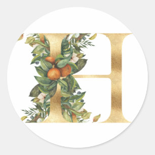 Floral monogram in gold Classic Round Sticker