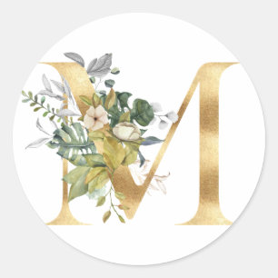 Floral monogram in gold Classic Round Sticker