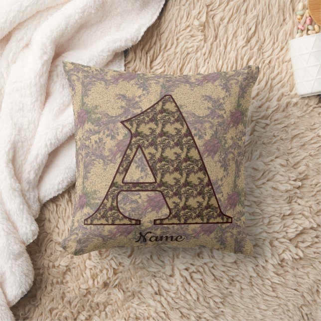 Floral Monogram Initial A Elegant Personalised Cushion (Blanket)