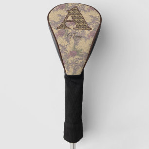 Floral Monogram Initial A Elegant Personalised Golf Head Cover