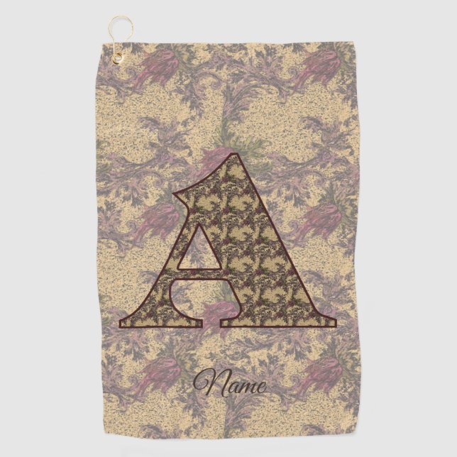 Floral Monogram Initial A Elegant Personalised  Golf Towel (Front)