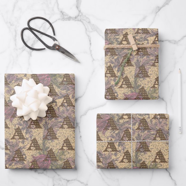 Floral Monogram Initial A Elegant  Wrapping Paper Sheet (Front)