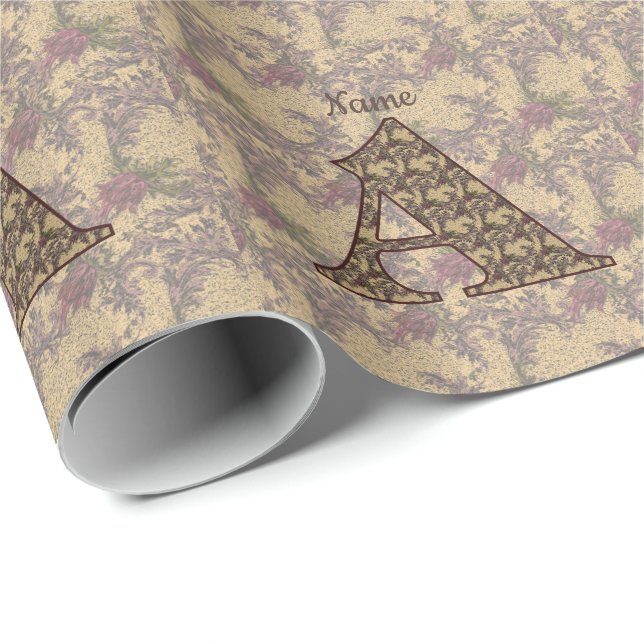 Floral Monogram Initial A Elegant Your Name   Wrapping Paper (Roll Corner)