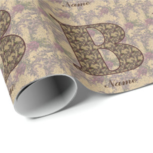 Floral Monogram Initial B Elegant Personalised   Wrapping Paper
