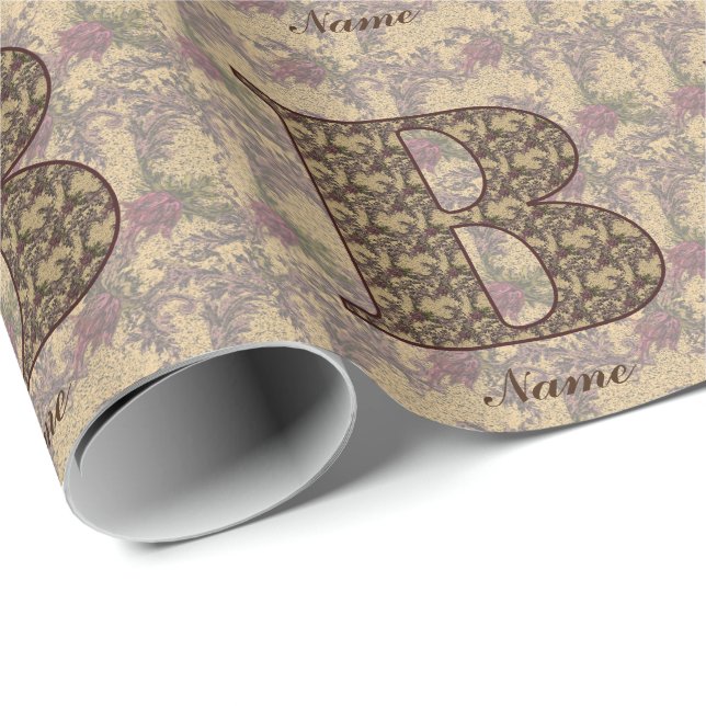 Floral Monogram Initial B Elegant Personalised   Wrapping Paper (Roll Corner)