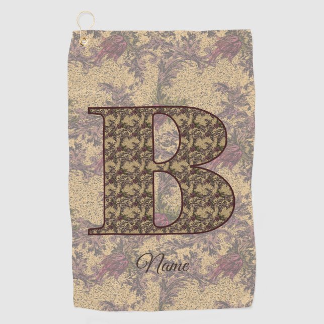 Floral Monogram Initial B Elegant Your Name Golf Towel (Front)