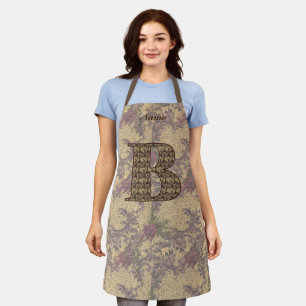 Floral Monogram Initial B Your Name Elegant   Apron