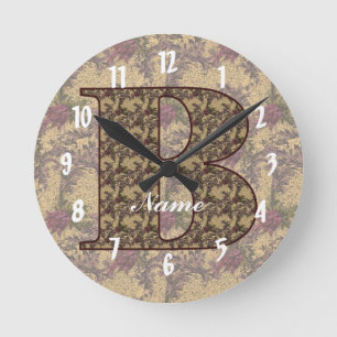Floral Monogram Initial B Your Name Elegant    Round Clock