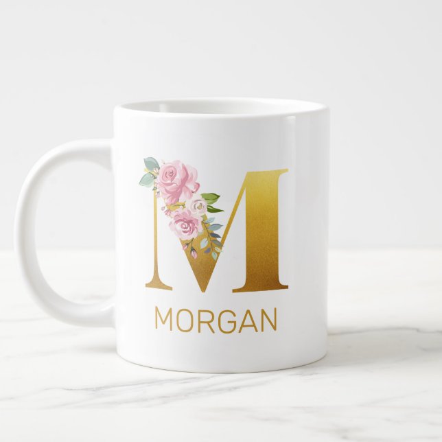 Floral Monogram Initial Botanical Personalised Large Coffee Mug (Left)