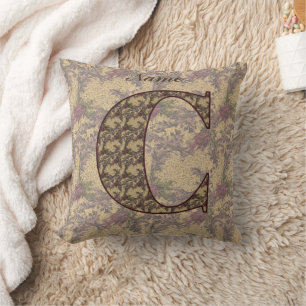 Floral Monogram Initial C Elegant Personalised Cushion