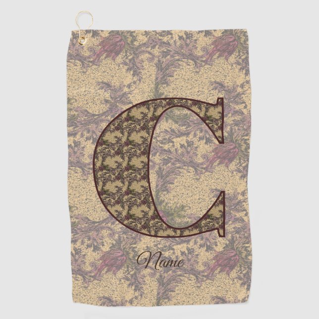 Floral Monogram Initial C Elegant Your Name Golf Towel (Front)