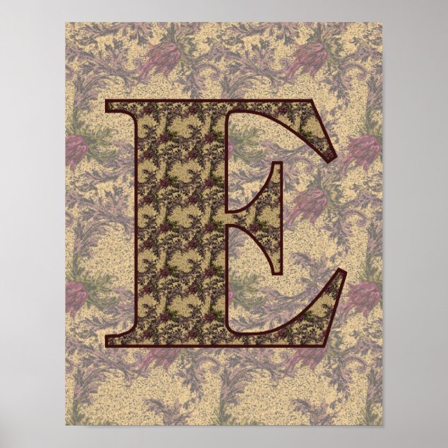 Floral Monogram Initial E Elegant Poster (Front)