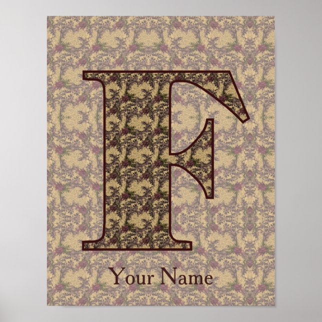 Floral Monogram Initial F Personalised Poster (Front)