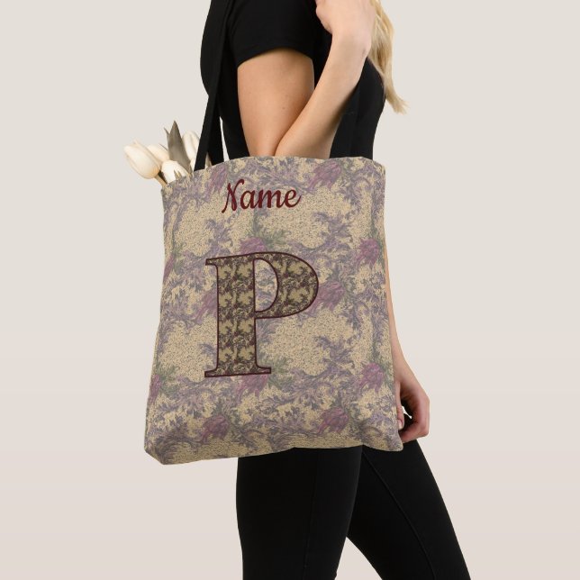 Floral Monogram Initial P Elegant  Tote Bag (Close Up)
